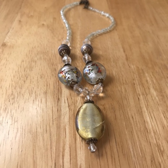 Art Glass Necklace Beaded Handmade Retro T… - Picture 1 of 8